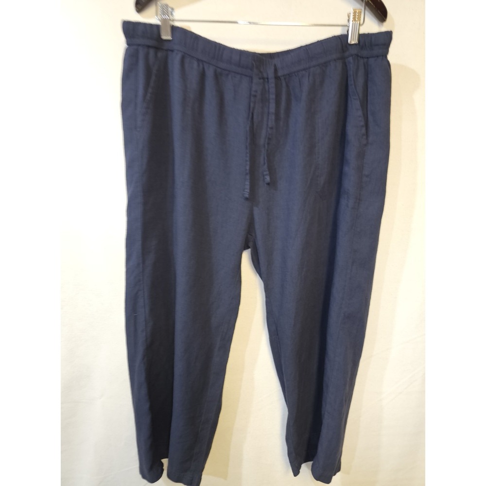 Splendid Linen Blend Crop Pants Womens XXL Navy Blue Drawstring Wide Leg High